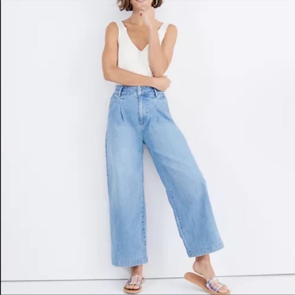 Madewell Pleated Wide Leg High Rise Jeans